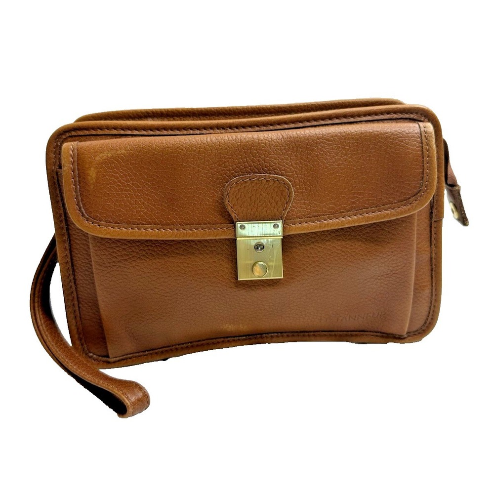 Le Tanneur Leather Brown Plain Men's Bag Wrist Strap France 1898 Used